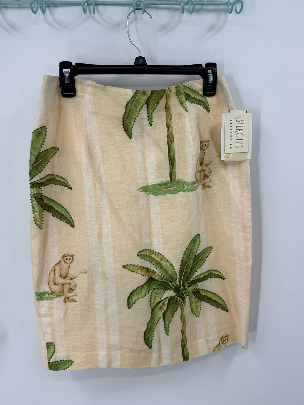 Silk Club Collection, linen  whimsical tropical monkeys and palm trees skirt 10